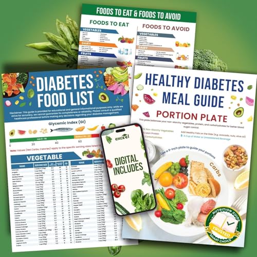 EXCOOL CLUB 3 Count Diabetes Food List And Meal Planner Laminated - Diabetic Food Chart For Type 2 Diabetes Healthy Diabete Meal Guide Diet Plan Glycemic Index Foods Guide Chart 2026 For Diabetics