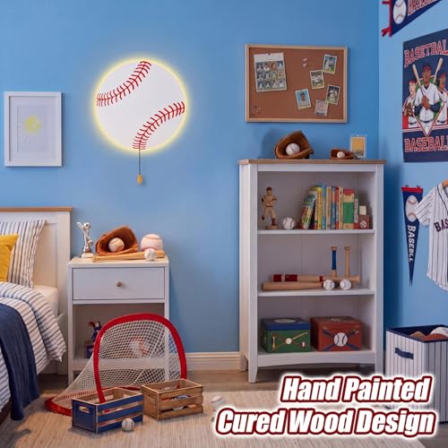 Image of Aurelema Baseball Night Light Wall Lamp Sleeping Nursery Lighting Cute Floating Battery Operated Hanging Lamp for Baby Boys Girls Bedroom Room Nursery Wall Decorations