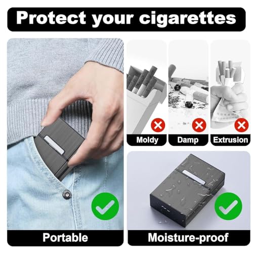 Image of Metal Cigarette Case,Cigarette Holder,Magnetic Opening Closure,Holds 20 Cigarettes (Black)