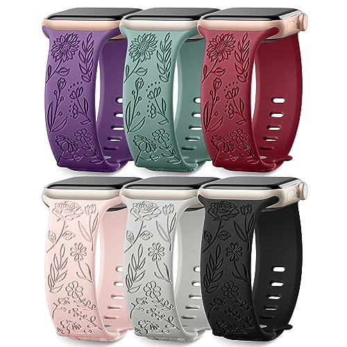 Generic 6-Pack Floral Engraved Silicone Sport Bands 38–49mm