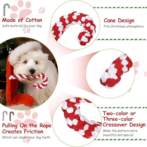 AHYDFSR Hunde Kauspielzeug, 3 Stück Hundespielzeug Zuckerstange Weihnachten Geschenk, Weihnachts Zuckerstange Seil, Interaktives Hunde Spielseil für Zahnreinigung
