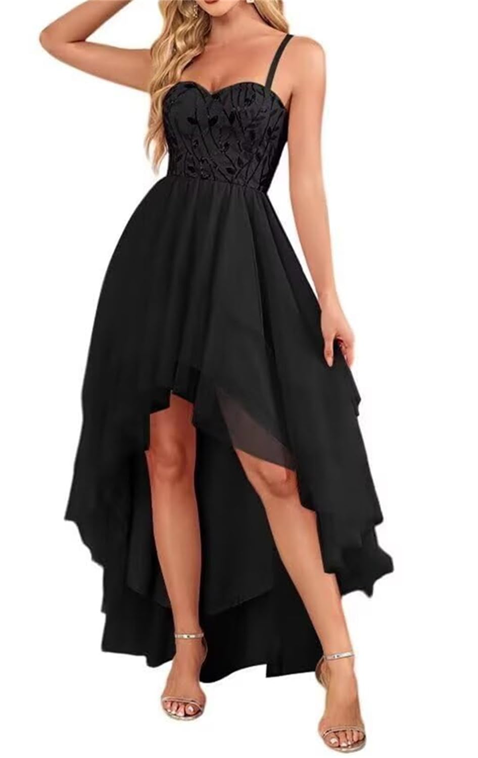 Kurface Women's Black High Low Prom Dresses For Strapless Ball Gown A Line Tulle Formal Dress Evening Gowns Uk16