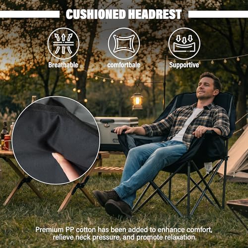 UMINEUX Silla de Camping Plegable para Adultos, Extra Ancha, Soporta 500 lbs, Tapizada, Portátil, 2 Piezas, Negro y Gris miniatura 7