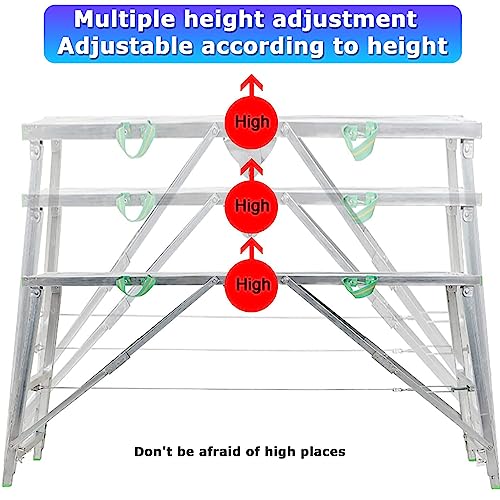 Image of Adjustable Height Work Platform Folding Scaffolding Equipment Bench Workbench Multipurpose Galvanized Steel Scaffolding for Home Improvement Patching Drywall or Cleaning