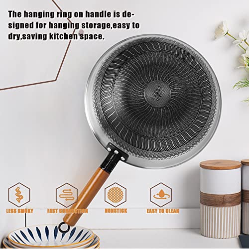 Jempsey Stainless Steel Wok Pan With Lid - Nonstick Cooking Frying Pan, 12.5" Stir Fry Wok With Detachable Wooden Handle For Electric, Induction, Ceramic & Gas Stoves #TOP3