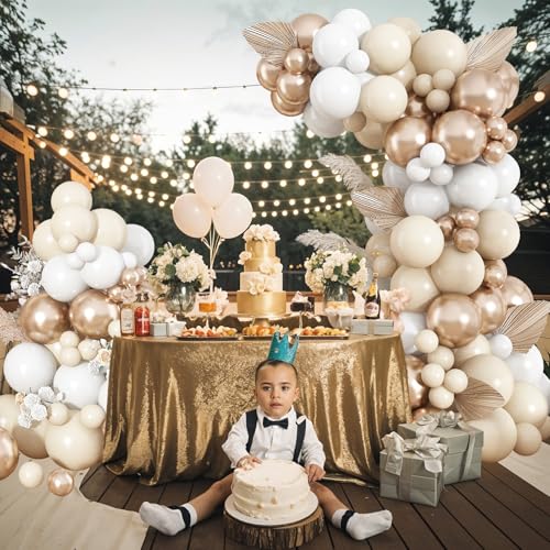 Image of Neutral Balloon Arch Kit 142Pcs Cream White Champagne Gold Balloons Garland Kit Boho Beige Sand White Gold Nude Birthday Party Balloons for Women Baby Bridal Shower Wedding Anniversary Decorations