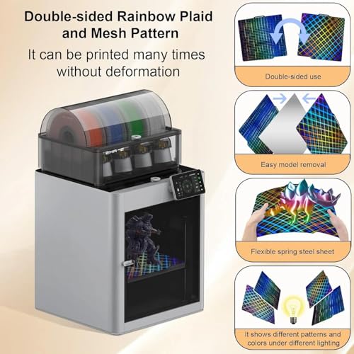 Image of IdeaFormer-3D Smooth Rainbow Mesh+Plaid PES Sheet for Bambu Lab X2D /X1 /X1C /X1E /P1P /P1S /P2S /A1, Flexible PES Build Plate for Bambu Labs 3D Printer Platform 257x257mm