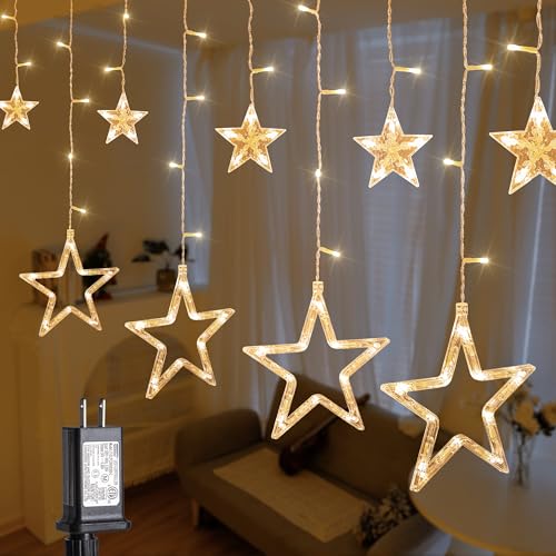 MYGOTO 8.2FT 126L Warm White Christmas Star Icicle Curtain Lights Indoor