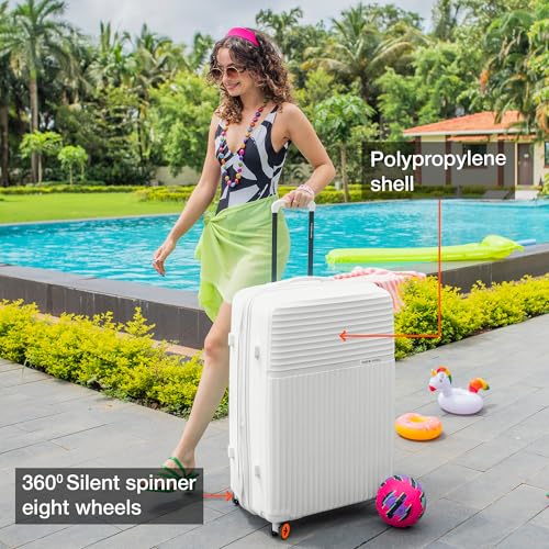 Image of Nasher Miles Krabi Expander Hard-Sided Polypropylene Luggage Set of 2 | 65cm & 75cm | 8 Wheels Medium & Large Trolley Bag for Travel | Suitcase (White)