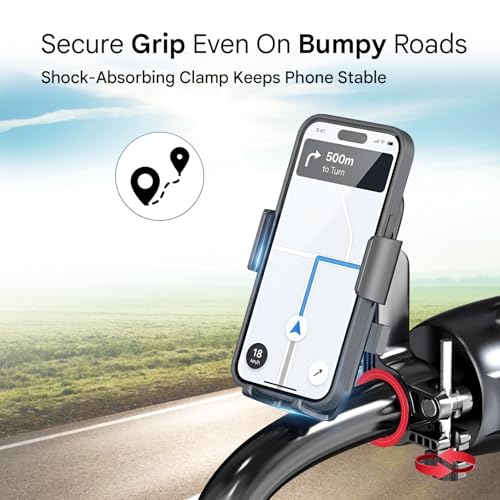 Image of HUMBLE Bike Phone Holder for Handlebar, 360 Rotatable Motorcycle Mobile Mount, One-Touch Lock Phone Holder, Shock-Absorbent Clamp for 4-6.9 Inch Phones, Bicycle & Scooter Compatible (BK-088 Black)