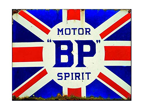 Dimensioni: 90 mm x 70 mm. Ecool Motor bp Spirit UK bandiera retrò shabby chic vintage in metallo targa da parete magnetica per frigorifero