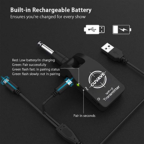 Vilihy 2.4GHZ Wireless Guitar System Transmisor y Receptor Digital para Guitarra Eléctrica y Bajo Batería Recargable de Litio Integrada (Negro) miniatura 5