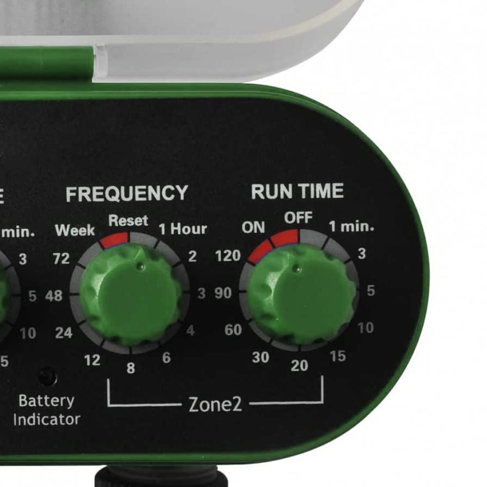 Timer automatico per irrigazione da giardino Doppia uscita per un controllo efficiente Due settori contemporaneamente. Configurazione facile con due ruote per tempo di ciclo e irrigazione.