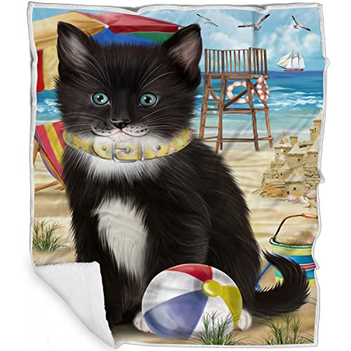 Pet Friendly Beach Tuxedo Cat Blanket - Lightweight Super Soft Cozy and Durable Bed Blanket - Animal Theme Fuzzy Blanket for Sofa Bed Couch BLNKT57101 (30x40 Fleece)