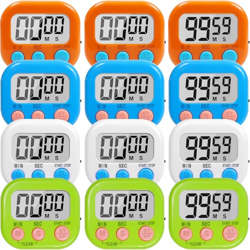 12 Pack Multi-Function Digital Timers, Magnetic Large LCD Display Loud