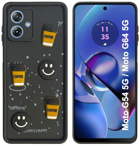 Image of SBMS Silicone Back Cover Case for Motorola G54 5G / Moto G64 5G | Cute Fun 3D Cartoon, Coffee Design Silicone Case | Camera Protection Bump | Shockproof Back Cover Case for Moto G54 (Coffe Mug Black)
