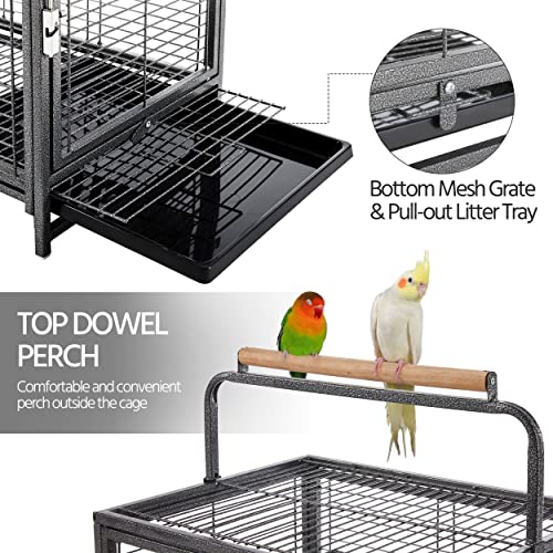 Yaheetech-255-Wrought-Iron-Bird-Travel-Carrier-Cage-Parrot-Cage-with-Handle-Wooden-Perch-Seed-Guard-for-Small-Parrots-Canaries-Budgies-Parrotlets-Lovebirds-Conures-Cockatiels Yaheetech 25.5'' Wrought Iron Bird Travel Carrier Cage Parrot Cage with Handle Wooden Perch & Seed Guard for Small Parrots Canaries Budgies Parrotlets Lovebirds Conures Cockatiels - Image 6