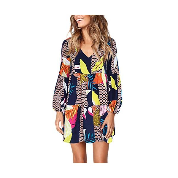 Amoretu-Women-Summer-Tunic-Dress-V-Neck-Casual-Loose-Flowy-Swing-Shift-Dresses Amoretu Summer Dresses for Women 2023 Soft Loose Tunic Fall Dress Geometry M