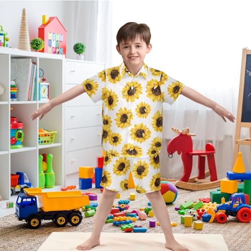 Image of visesunny Funny Boy's 2 Pieces Shirt and Short Set Casual Shirts Short Sleeve Beach Shorts Summer Outfits for 3-10 Years Kids