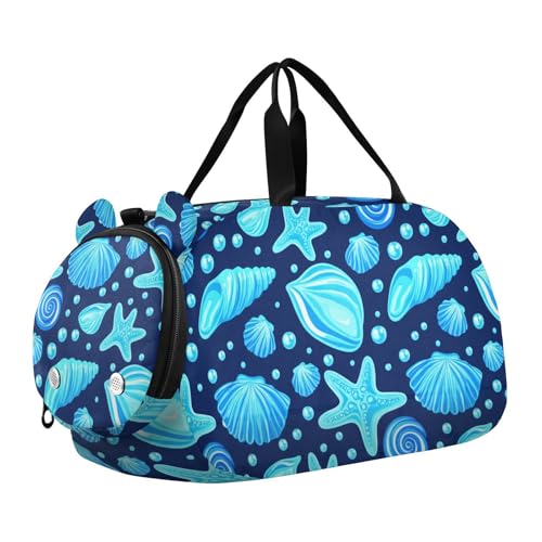 Starfish Bubble Blue Kids Travel Duffel Bag for Boys Girls Overnight Weekend Tote Bag with Shoes Compartment for Trip Beach Swim