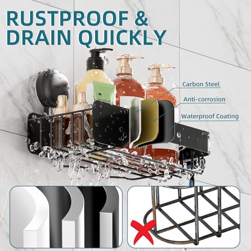 Image of TAILI Shower Caddy Suction Cup Rustproof Metal Visible indicator Black