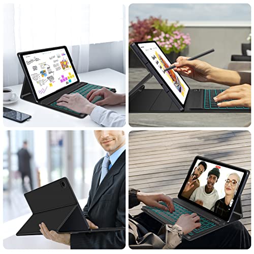 Juqitech Backlit Keyboard Case For Samsung-Galaxy-Tab S6 Lite 10.4" 2022/2020, Strong Magnetic Book Cover Detachable Wireless Keyboard For Tablet Sm-P610/P613/P615/P619 Kickstand Case, S Pen Holder #TOP1