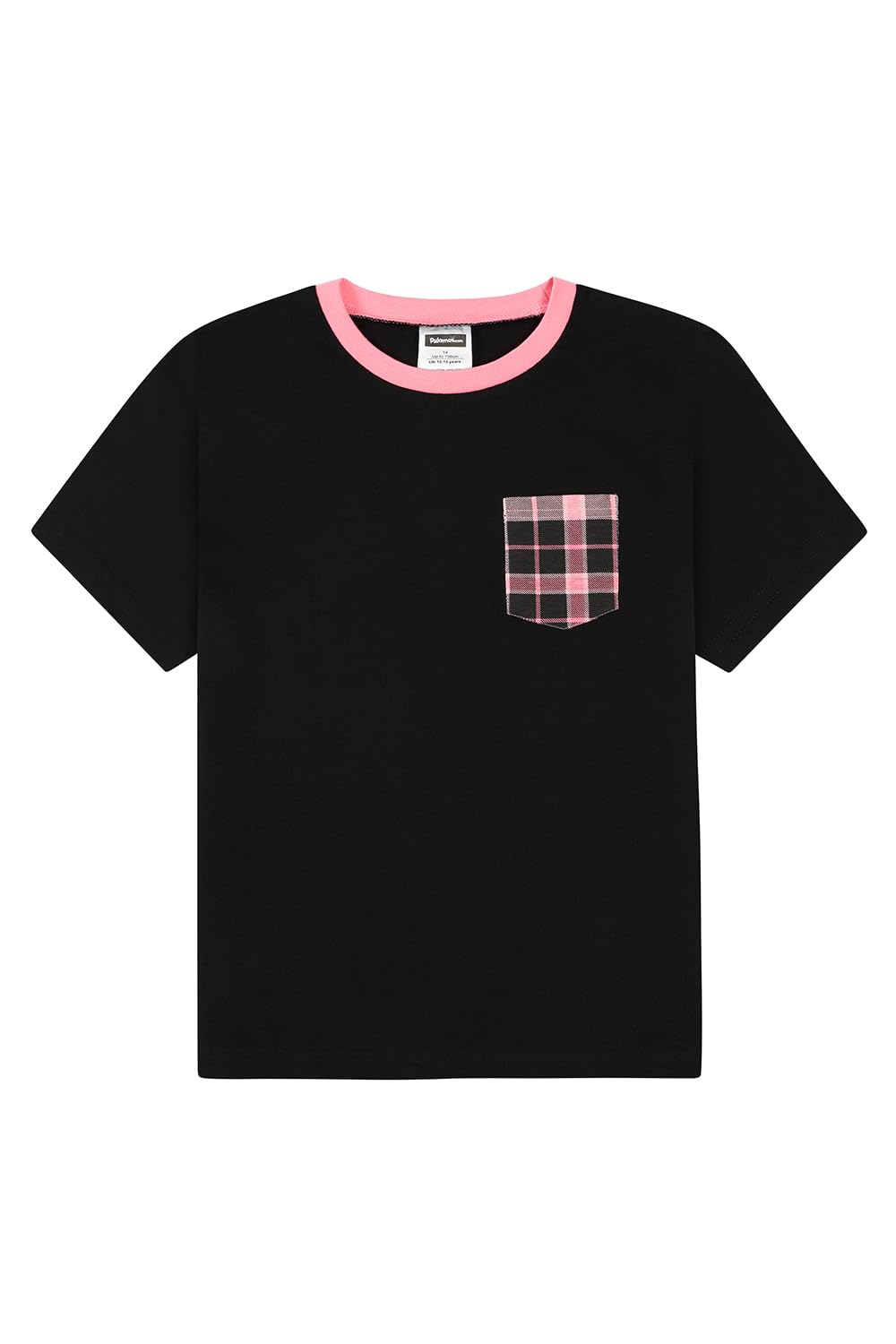 ThePyjamaFactory Pijamas de Algodón Cortos con Pierna a Cuadros en Negro y Rosa para Niñas PJ's para Niños