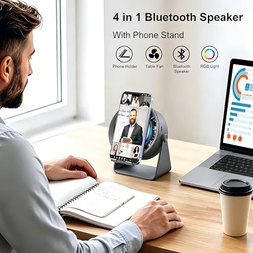 Anyyuk Gifts for Men Women, Wireless Bluetooth Speaker with Phone Holder, Desk Fans and RGB Lights, HD Sound Anti-Slip Base, 360° Adjustable Phone Stand Cool Gadgets Birthday Gift — view 2