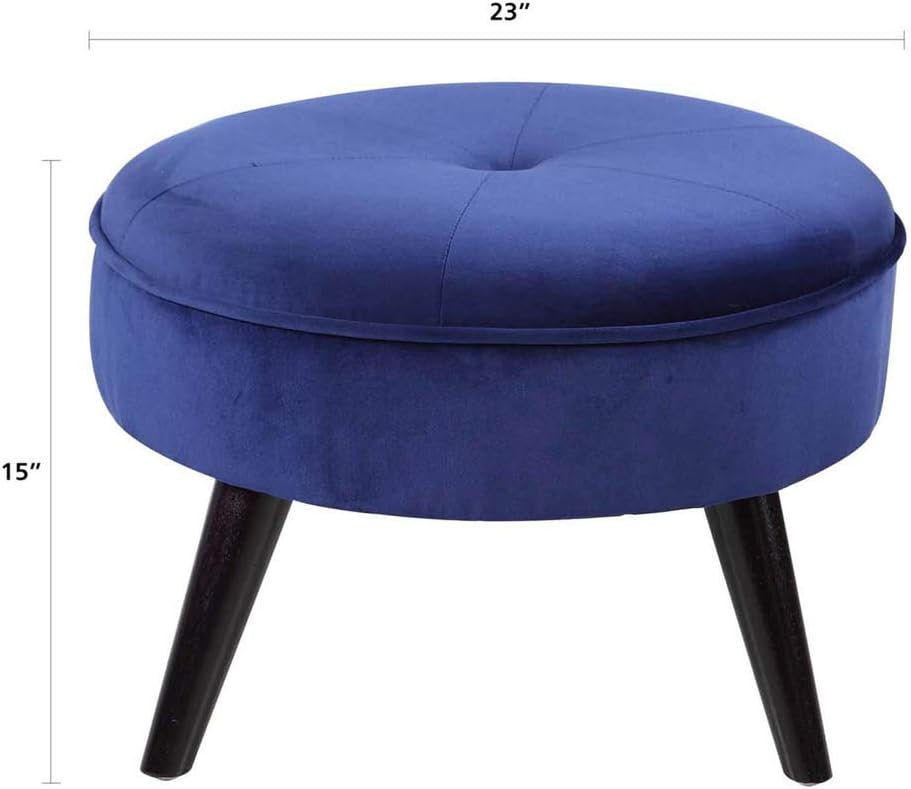 Up To 40% OFF Divano Roma Furniture Round Tufted Velvet Footrest, Footstool, Coffee Table | Navy Blue Small/Large Space Home and Living Room, Circular Foot Rest/Stool/Ottoman