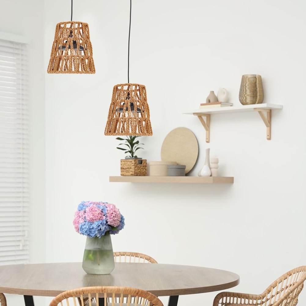 UNICRAFTALE 6 Pièces Abat Jour de Lustre en Papier à Clip Mini Luminaires Tressés Artisanal 5.51x5.91 pouces/14x15 cm Marron Selle Conique Tissés pour Ampoule Bougie Lampes de Table Murale