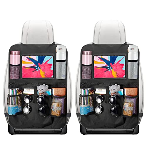 Orlegol 2 Pcs Organisateur Voiture Enfant, Protège Siège Arrière Voiture Enfants avec Pochette pour Tablette iPad 10'', Rangement Voiture pour Faciliter le Rangement des Jouets/Livres/Bouteilles, Noir