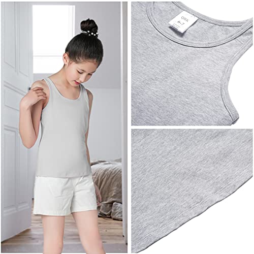 Image of QBK 6-16Years Girls Tank Top with Built in Bra Training Bras Cotton Camisole Built in Bra Undershirts with Shelf Bra