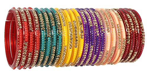 Image of NMII Fancy Glass Bangle Set For Women & Girls | Kada Bangles For Daily Use | Kaanch Ke Kade | Multicolor Kada Set | Chudi For Women | Fancy Women's Bangles For Wedding, Party & Gift