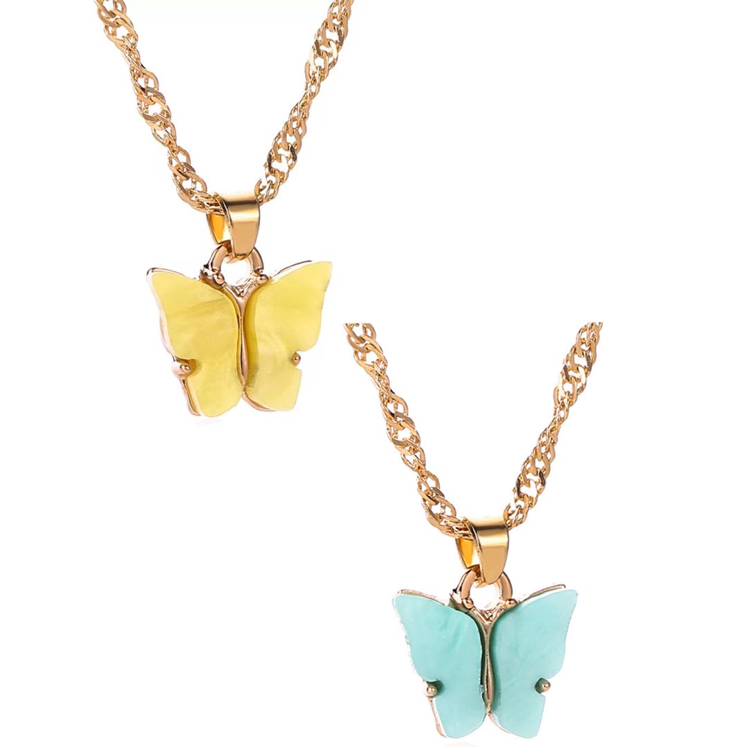 Vembley Combo of 2 Gold Plated Yellow and Blue Mariposa Pendant