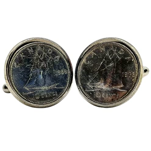 Genumis Gemelos para camisa: Genumis Bluenose - Moneda de plata 10 cent 1953-1966 Canada - Color Plateado - 18 mm