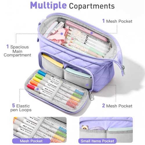 Image of Zannaki Soft Quilted Large Pencil Pouch Organizer with Wide Opening for Boys Girls Teens - Extra Big Capacity Pen Pencil Bag with Zipper, Portable Pencil Case Box for School, College, Cosmetic Gift