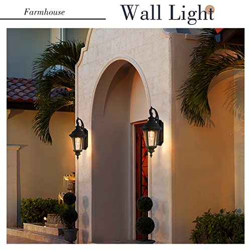 Image of Emliviar Farmhouse Outdoor Light Fixtures Wall Mount 28.4 Inch, Large Outside Lamp for Porch, Outdoor Carriage Light with Seeded Glass, Black Finish, XE265B BK