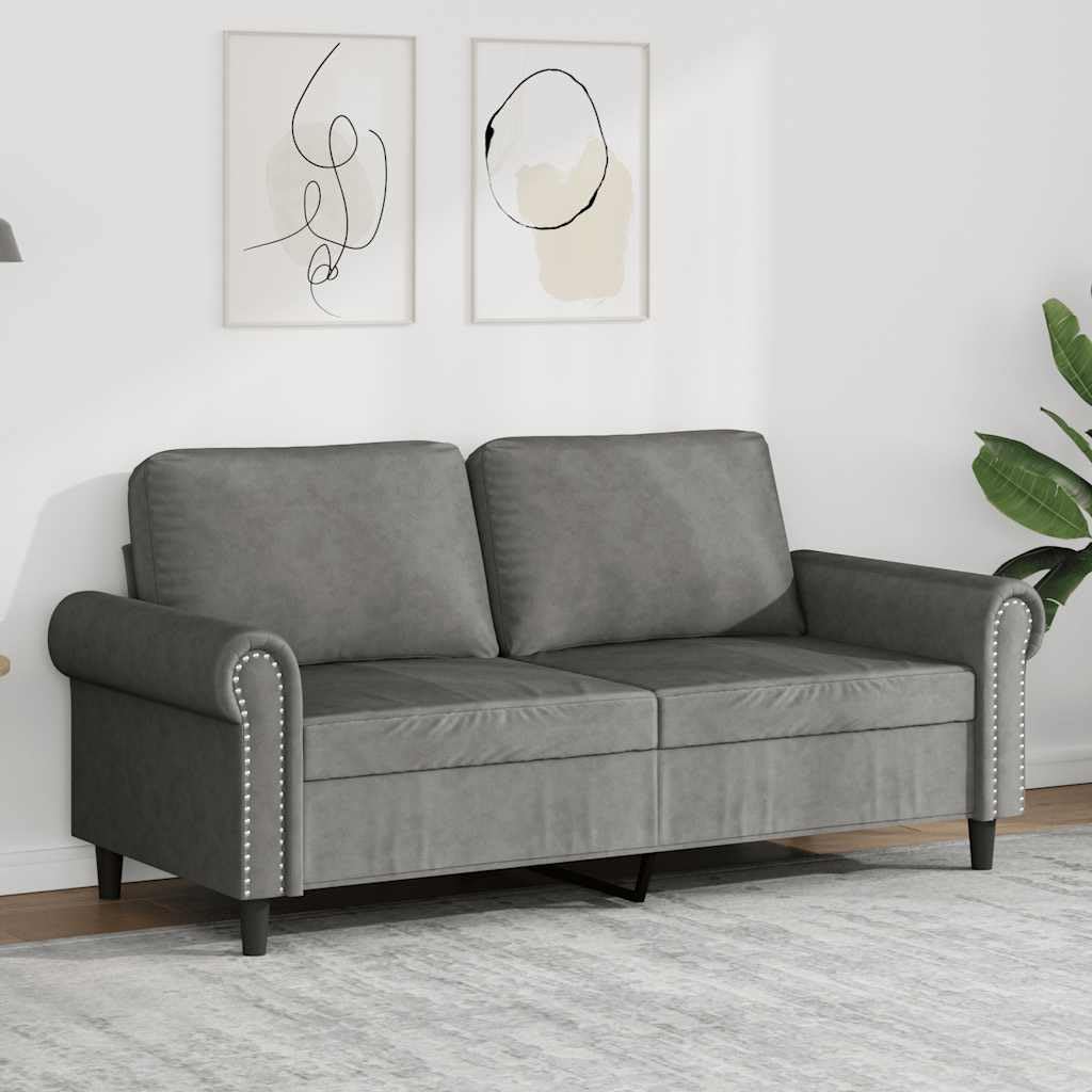 Sofá de 2 plazas de terciopelo gris oscuro con estructura de metal