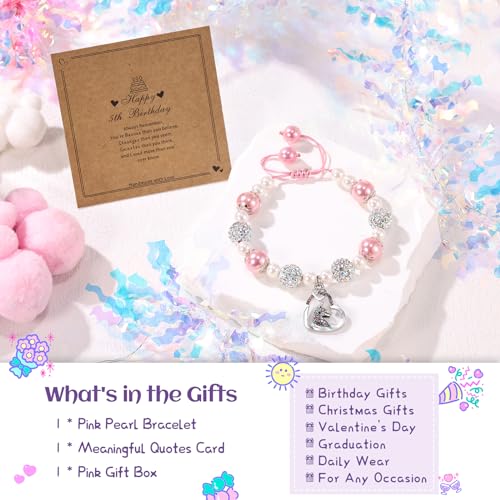 Image of Birthday Gifts for 4-10 Girls, Adjustable Sparkling Delicate Pink Charm Cute Bracelet for Teen Girls for Daughter Granddaughter Niece Sister Teens Friends Birthday Christmas Valentine Gifts