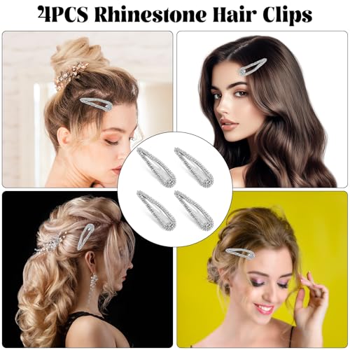 4 piezas pinzas para el cabello con cristales de gota de agua, metal plateado, para bodas y fiestas, 2.36 pulgadas miniatura 7