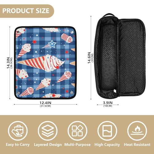 Organizador 2 en 1 para herramientas de cabello con tapete resistente al calor y bolsa de almacenamiento para planchas, rizadores y alisadores, diseño gingham azul con helado patriótico miniatura 4