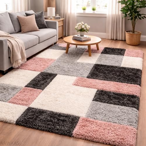 Image of 3D Shaggy Polyester Carpet Rug Runner Area Mats for Bedroom /Living Area /Home with Anti Slip Backing Soft /Fluffy Hight Pile - (3D Pink B, 6x9 feet)