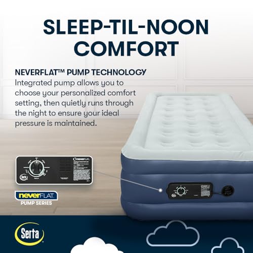 Image of Serta Raised Air Mattress with Never Flat Pump | Luxury Inflatable Mattress with Built in Air Pump to Ensure a Good Night's Rest | Heavy Duty Blow Up Mattress with Self Inflating Pump