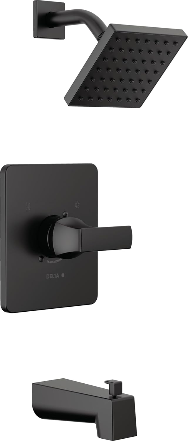 Delta Faucet Velum 14 Series Single-Function Black Tub and Shower Faucet Set, Valve Trim Kit, Shower Handle, Delta Shower Trim Kit, Shower Set, Matte Black T14437-BL (Valve Not Included) Matte Black With Shower Head
