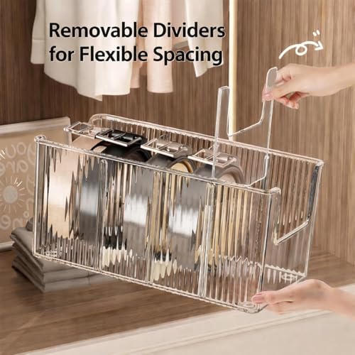 Image of 2 Pack Acrylic Belt Organizer - with Adjustable 4 Compartments & Stackable Design, Clear Storage for Closet and Drawer Organization, Display Case Pantry Cabinet Organizers for Ties,Socks