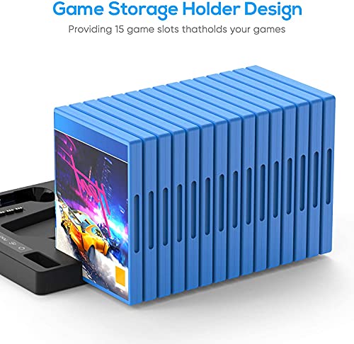 Image of New World Vertical Stand for PS5 Digital Edition and Disc Edition Console with Cooling Fan, Controller Charging Station and 15 Game Cards Slots and Headset Stand for PS5