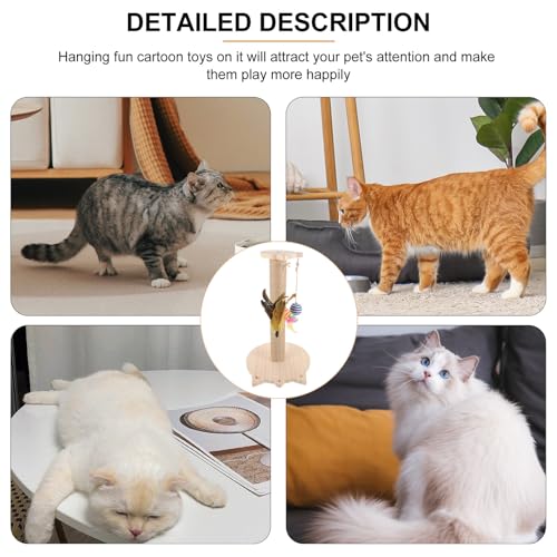 Rascador pequeño para gato con sisal natural y base de madera miniatura 7