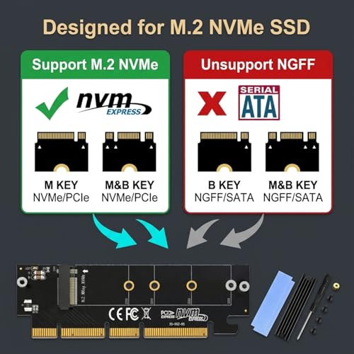 Image of Verilux PCIe 4.0 M.2 NVMe Adapter 64Gbps with Heat Sink for NVMe AHCI SSD 2280 2260 2242 2230 Compatible with PCIe X16