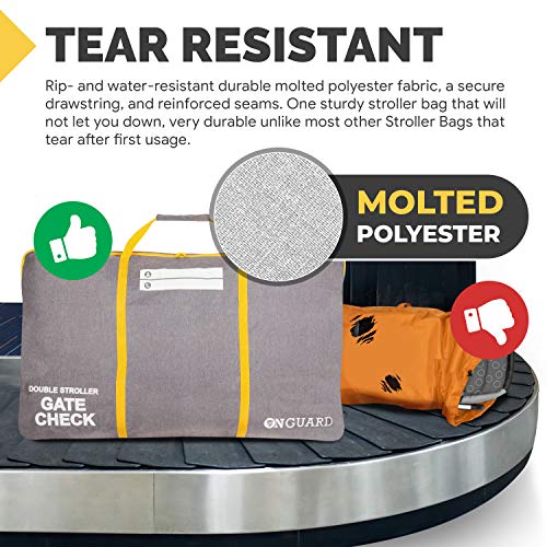 OnGuard Stroller Travel Bag for Double Strollers - Waterproof Rip Resistant Polyester Compact - Stroller Bag Cover Accessories, Stroller Bag for Airplane, Gate Check Bag for Baby Stroller