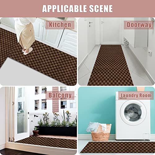Zgr Runner Rug 2 Ft X 6 Ft Carpet Runners, Indoor/Outdoor Hallway Kitchen Entryway Bedroom Area Rugs With Natural Non-Slip Rubber Backing, Garage Mat, Checkered Brown, Custom #TOP6